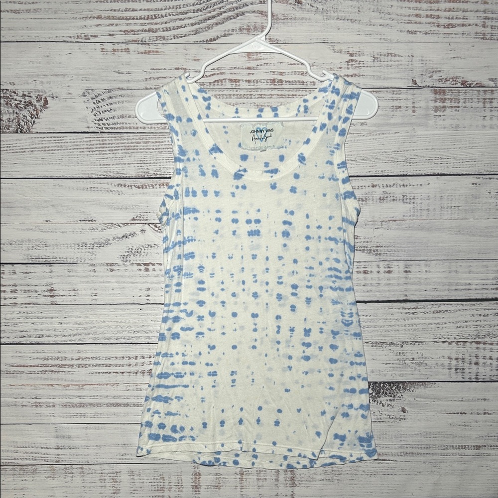 Johnny Was Amanda Bond Malibu Collab White and Blue Tank Top Small
